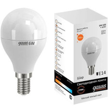 Светодиодная лампа Gauss Elementary LED Globe E14 6W 3000K 53116