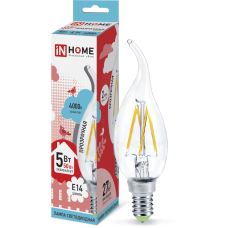 Светодиодная лампа In Home LED-СВЕЧА НА ВЕТРУ-deco 5Вт 230В Е14 4000К 450Лм прозрачная 4690612007632