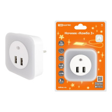 TDM SQ0357-0038 Ночник "Комбо 3", 8LED, 80 лм, дат. освещ., 2 х USB 2,1 А, 220 В