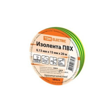 TDM SQ0526-0017 Изолента ПВХ 0,13*15мм Желто-Зеленая 20м