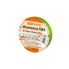TDM SQ0526-0007 Изолента ПВХ 0,15х19мм Желто-Зеленая 20м