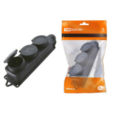 TDM SQ0612-0008 Розетка трехместная с заглушками каучук 2Р+РЕ 16А 250В IP44