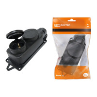 TDM SQ0612-0010 Розетка двухместная с заглушками каучук 2Р+РЕ 16А 250В IP44