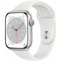 Apple Watch Series 8, 45 мм, корпус из алюминия серебристого цвета, спортивный ремешок белого цвета, размер S/M [MP6P3LL/A] (США)