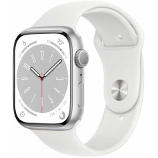 Apple Watch Series 8, 45 мм, корпус из алюминия серебристого цвета, спортивный ремешок белого цвета, размер M/L [MP6Q3LL/A] (США)