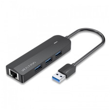 Концентратор OTG USB 3.0 Vention CHNBB 3 ports черный 0.15м + LAN