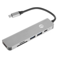 VCOM CU4371 Адаптер Type-CM->HDMI 4K*30Hz+2*USB3.0+TF+SD+PD AlumiShell <CU4371> [04895182246836]