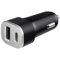 Зарядное устройство автомобильное Deppa USB A + USB Type-C, ток 4.8A, черное (11288)