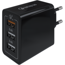 Зарядное устройство сетевое Red Line NQC-3A 30W 2xUSB + QC 3.0 черный