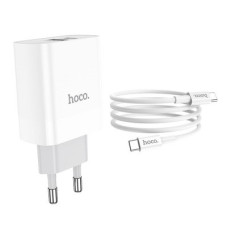 HOCO HC-40519 C80A/ Сетевое ЗУ/ PD + QC 3.0/ 2 USB: Type-A + Type-C/ Выход: 5V_9V_12V, 20W/ White