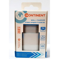 СЗУ Continent 1 TYPE-C+USB A 18W QC 3.0 Charger Input:100-240V ,PN18-201 WT