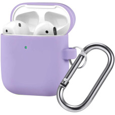 Чехол Brosco для Apple AirPods 2 силиконовый с карабином, фиолетовый