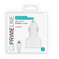 Зарядное устройство автомобильное Prime Line 2.1A 2xUSB дата кабель Lightning белый (2215)