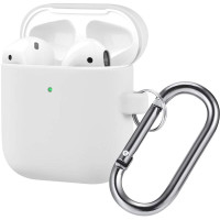 Чехол Brosco для Apple AirPods 2 силиконовый с карабином, белый