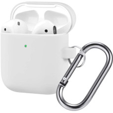 Чехол Brosco для Apple AirPods 2 силиконовый с карабином, белый