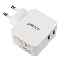 PERFEO Сетевое зарядное устройство с разъемом 2xUSB, 3.4А, белый, "CUBE 2" (PF_A4132)