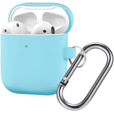 Чехол Brosco для Apple AirPods 2 силиконовый с карабином, голубой