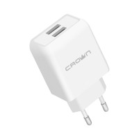 Crown CMWC-3002 Сетевое универсальное зарядное устройство (два порта зарядки; входное напряжение 100-240В; выходной ток DC 5В - 2,4А, цвет белый)
