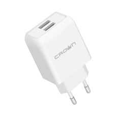 Crown CMWC-3002 Сетевое универсальное зарядное устройство (два порта зарядки; входное напряжение 100-240В; выходной ток DC 5В - 2,4А, цвет белый)