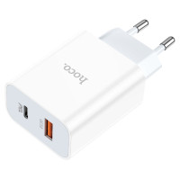 HOCO HC-66076 C97A/ Сетевое ЗУ/ PD + QC 3.0/ 2 USB: Type-A + Type-C/ Выход: 5V_9V_12V, 20W/ White