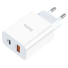 HOCO HC-66076 C97A/ Сетевое ЗУ/ PD + QC 3.0/ 2 USB: Type-A + Type-C/ Выход: 5V_9V_12V, 20W/ White