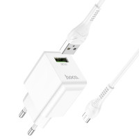 HOCO HC-66861 C98A/ Сетевое ЗУ + Кабель Micro 1m/ QC 3.0/ 1 USB/ Выход: 5V_9V_12V, 18W/ White