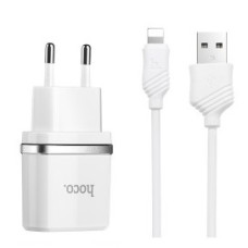HOCO HC-47766 C12/ Сетевое ЗУ + Кабель Lightning 1m/ 2 USB/ Выход: 12W/ White
